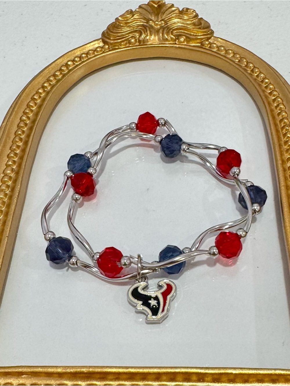 New Houston Texans Stretchy Silver Bracelet w/ beads & charm
